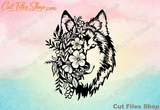 Wolf cut files, flowers svg file, animal svg, for cricut, svg file - Cut files shop