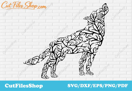 Wolf dxf file, Wolf art svg cut files, wolf cnc design, wild animals dxf, SVG Cricut files, wolf for cricut, wolf forest dxf, wolf forest svg, art animals dxf
