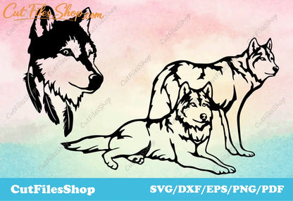 Wolf DXF files for CNC Machines, Cricut SVG Images, DXF for Laser cutting, CNC files for Plasma cut, Animals for Silhouette Cameo 