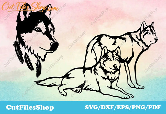 Wolf DXF files for CNC Machines, Cricut SVG Images, DXF for Laser cutting, CNC files for Plasma cut, Animals for Silhouette Cameo 