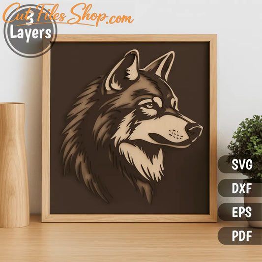Wolf head layered art 3 layer SVG DXF EPS PDF paper cut design