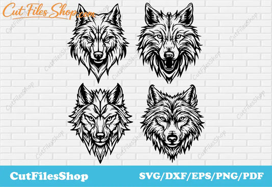 Wolf logos svg, wolf tattoo svg, png logos, wolf art for shirt, png for web design, wolf cut files for cricut, wolf dxf for laser, animals tattoo svg, fantasy wolves svg, wolf dxf wall decor