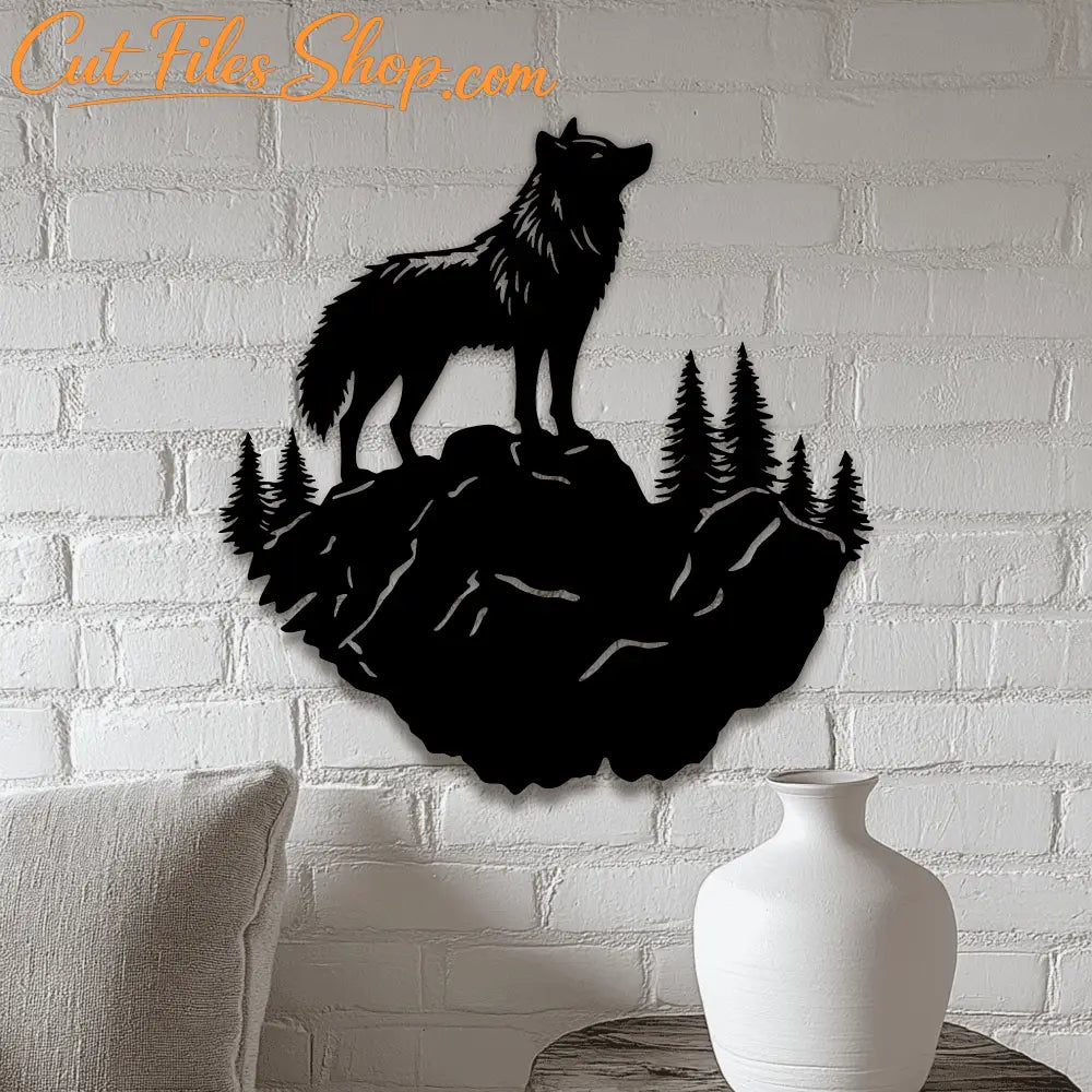 Wolf Cliff Scene DXF SVG – DIY Vinyl Wall Decals and CNC Projects