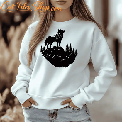 Wolf on Cliff Cutting Files – DXF for CNC, SVG for Cricut and Sublimation
