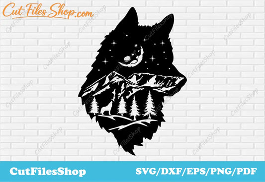 Wolf svg cut files for cricut, svg wildlife, nature art dxf, dxf files for laser engraving, animals art dxf, dxf for plasma, dxf for cnc, cnc files, wolf dxf file, wolf svg files