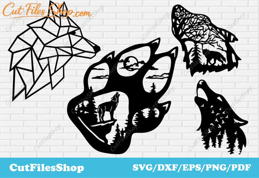 Wolves svg for cricut, Dxf wolf for Laser cut, Geometric wolf dxf, wolf cnc decor, wolf vector for tshirts, wolf scenes dxf, paw wolf dxf, wolf forest scene dxf, decor wolf art, tree wolf dxf, Dxf for Cnc Plasma Cutting, CNC Woodworking, metalworking dxf, cut metal art, laser cut metal art