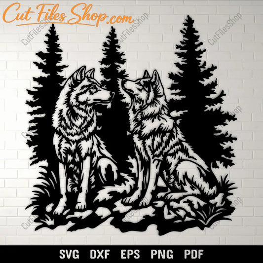 Preview of Wolves SVG for Cricut & Silhouette, DXF for CNC, DIY Window Decal Designs