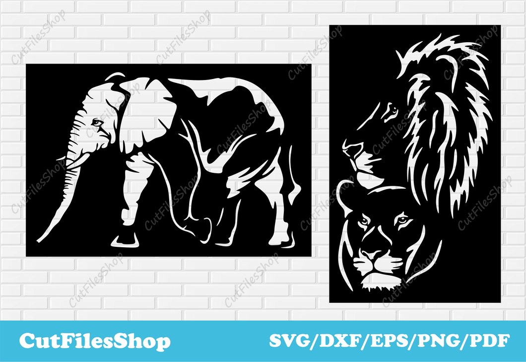 Animals dxf svg cut files for CNC machines, Plasma cutting files, Laser dxf cut file, svg for cricut, lions dxf files, elephanet dxf files, animals dxf for metal cutting, Cut Files Shop