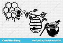 Load image into Gallery viewer, Apiary dxf, bee dxf, bee svg images, svg images, vector images download, Cricut files, dxf images, svg files, hive dxf, Files for cnc plasma cutting

