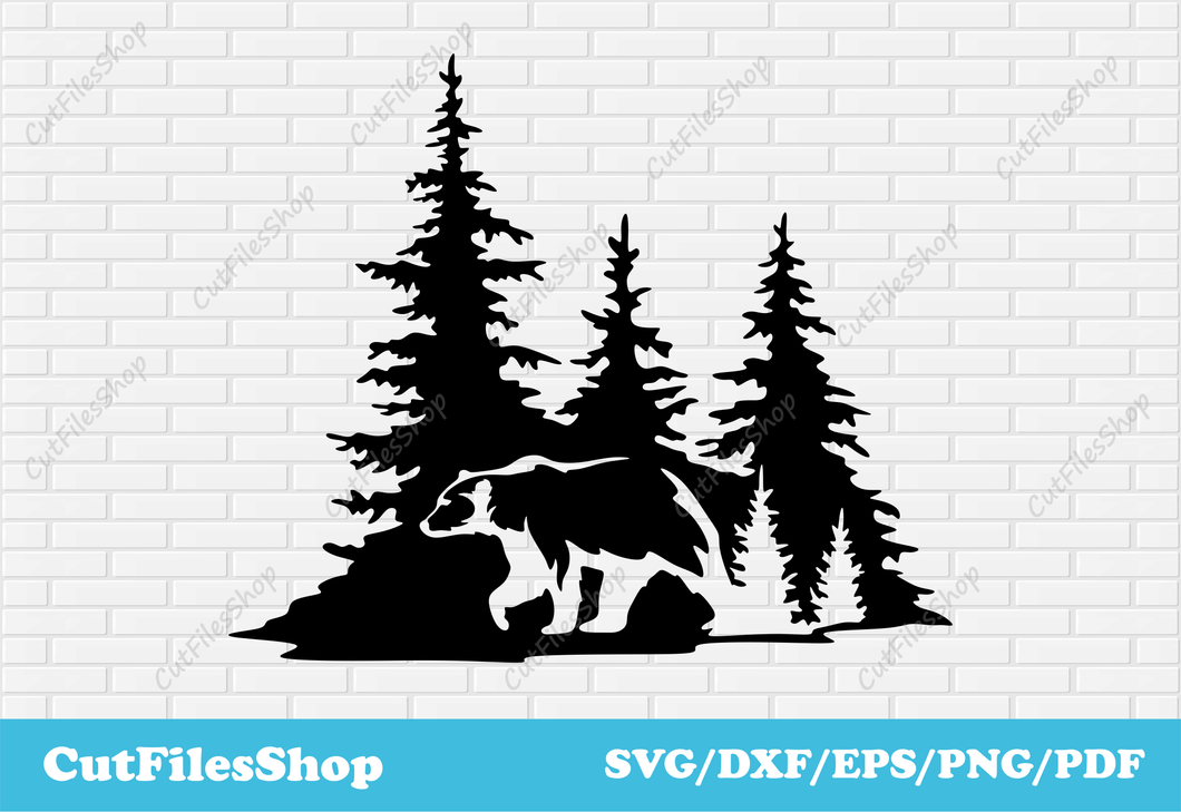Forest dxf cut files for cnc laser, bear svg for cricut, Animals dxf files for plasma, sketches dxf, t-shirt graphics, laser cutting designs, svg for vinyl cutting