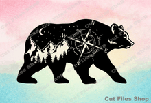 Load image into Gallery viewer, Bear cut file, bear silhouette, nature scene, wild animal wall art, cnc dxf file
