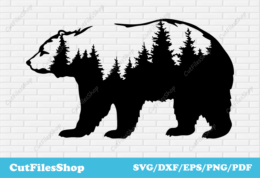 bear forest dxf, Bear dxf cut files, bear forest svg, bear art dxf, Cutting CNC files, Svg for Cricut, dxf for laser cutter, forest dxf, bear png files
