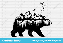 Load image into Gallery viewer, cnc bear, bear mountains dxf, Bear dxf files, bear nature dxf, cnc files, cutting files images, dxf files for cnc plasma cutter
