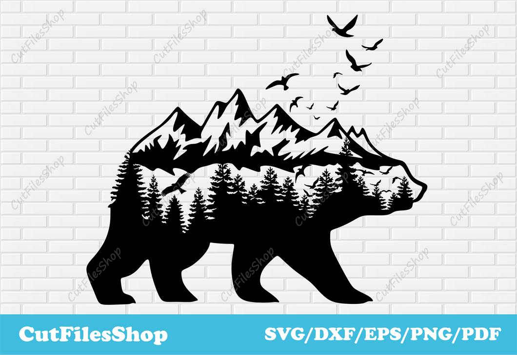 cnc bear, bear mountains dxf, Bear dxf files, bear nature dxf, cnc files, cutting files images, dxf files for cnc plasma cutter