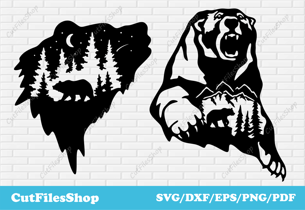 Bear art dxf for laser cut, Wildlife scene svg for cricut, Metal cutting files, Vector for T-shirt, Bear decor dxf, Metal plasma cutting files, free dxf files for plasma, collection dxf files, svgs for craft, wildlife scene dxf, forest scene dxf, bear home decor dxf, wall decor bear dxf, download dxf bears, cutting files bear