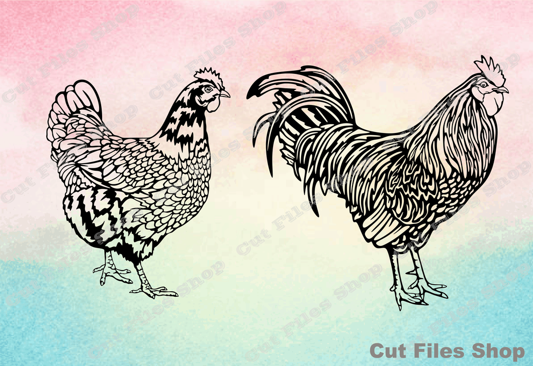 Chicken svg, Chicken dxf file, Cock svg cut files, svg for shirt, vector stickers, cricut files - Cut files shop, farm birds svg files, farm birds dxf files