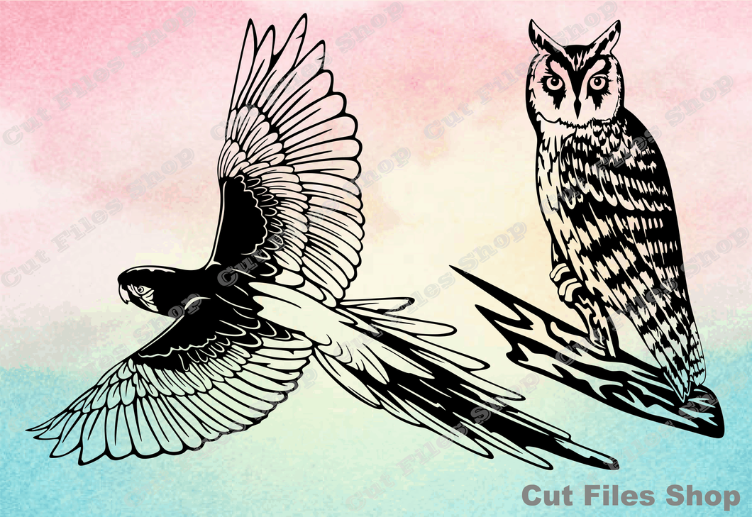 Birds cut files, owl svg, parrot macaw svg, scrapbooking clipart. dxf cutting - Cut files shop