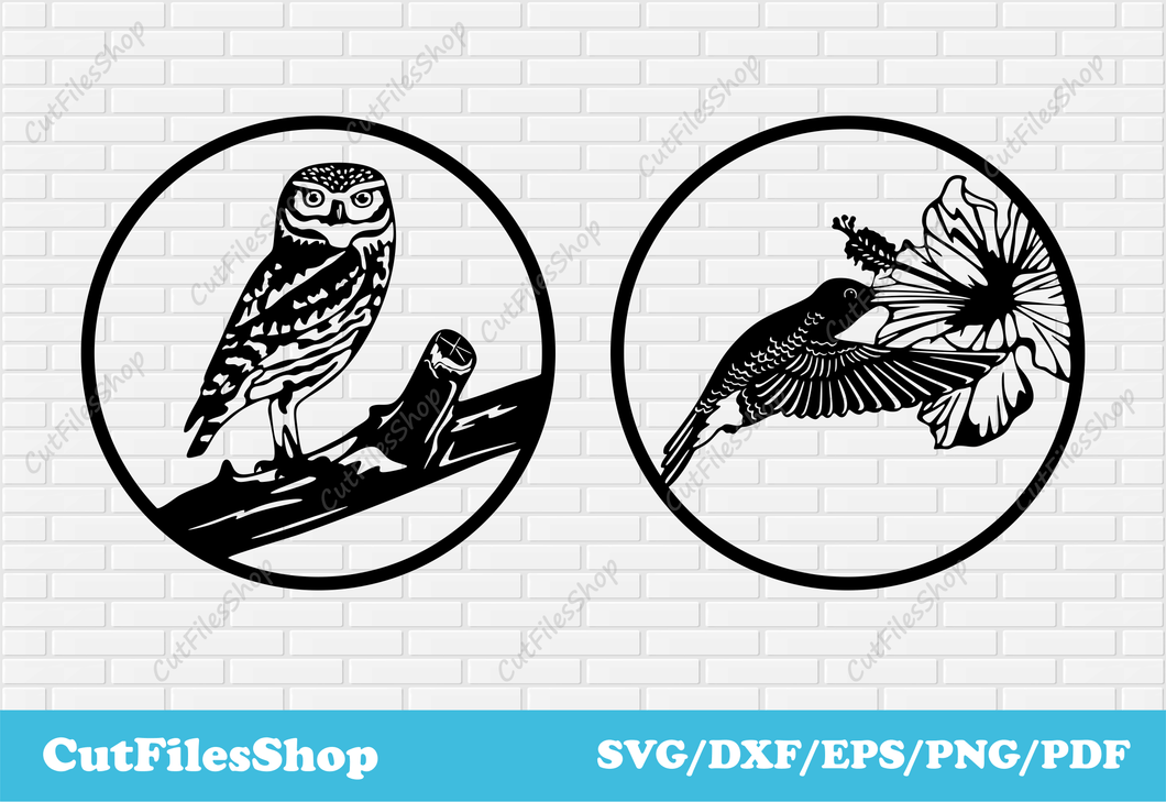 Birds svg cut files, Hummingbird svg, Owl svg, birds scenes svg, dxf files for cutting, metal art dxf, cutting metal dxf, nature scenes dxf, Dxf laser cutting files, CNC Laser Cutting, Engraving Design, Download DXF Files, Vectors files for t-shirt making, stickers making
