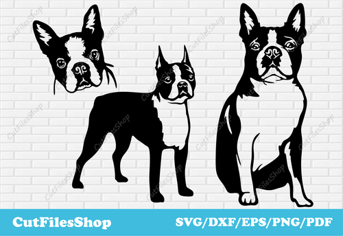 Boston Terrier svg cut files for cricut, Dxf files for laser, vector dog, svg for shirts, svg dogs for shirts, pets svg for cricut, Terrier svg, pets svg dxf, dog for cricut, dog dxf for laser cut, vector dog images, cut files shop