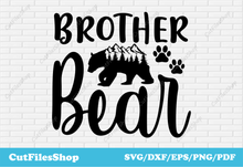 Load image into Gallery viewer, Brother bear svg, bear cut files, svg for t shirt making, dxf for laser cutting, svg for sticker making, bear scene dxf, forest scene dxf, paw svg, bithday t shirt designs, bithday svg
