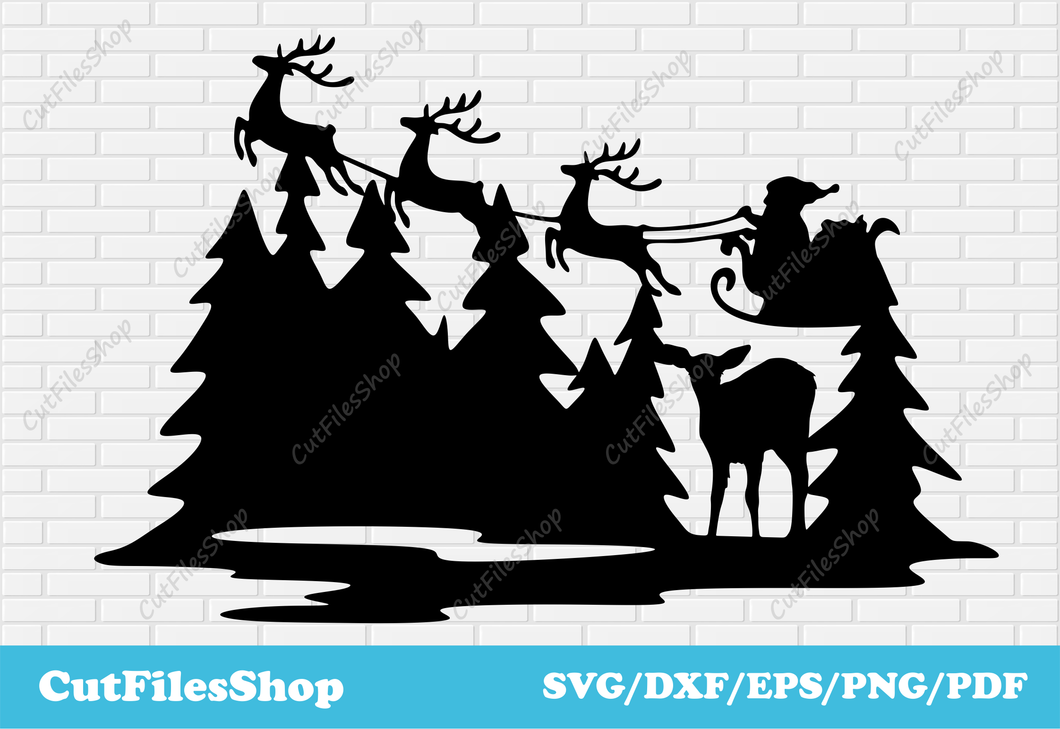 Christmas scene DXF for laser cutting, Santa Claus SVG files for cricut, Christmas Decor making, merry christmas dxf, merry christmas svg, christmas for cricut, christmas forest svg dxf, deer dxf
