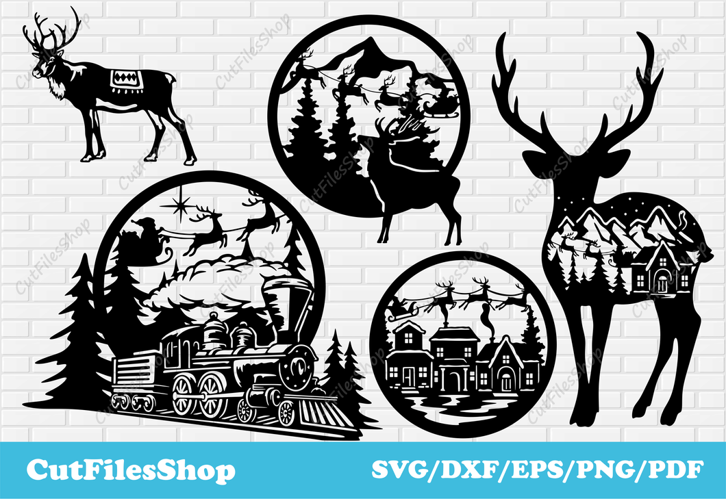 Christmas scenes dxf for laser cutting, Svg Christmas for cricut, Crafting machine files, Santa Claus svg dxf, Christmas deer dxf, polar deer dxf, christmas town dxf svg, santa claus scene dxf, christmas clip art, christmas decor dxf, vinyl cutting christmas, plasma cnc files christmas, xmas dxf