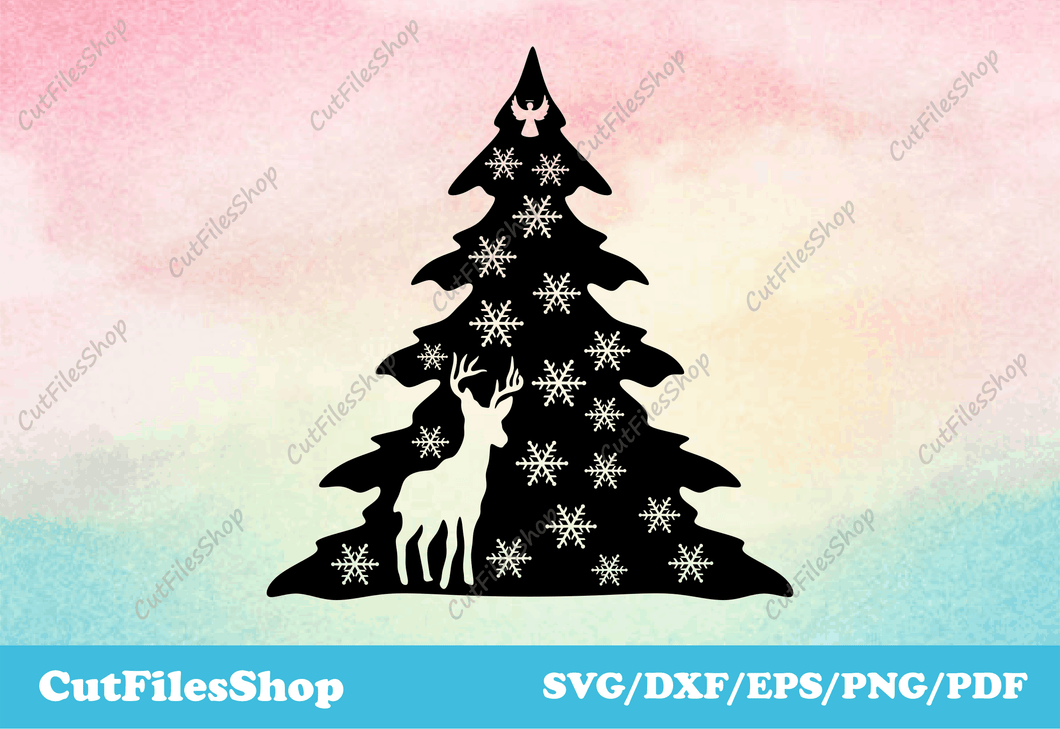 Christmas tree for cricut, reindeer svg, cut files for laser, cricut cut files, tree svg, christmas tree dxf, christmas tree svg, christmas tree vector image, reindeer dxf files