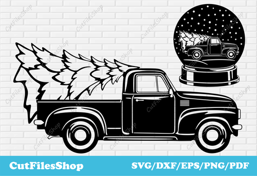 Christmas truck with tree svg for cricut, Dxf for laser cutting, T-shirt designs, Silhouette files, T-shirt Christmas svg, christmas tree svg, christmas scenes dxf, christmas decor dxf, christmas card making