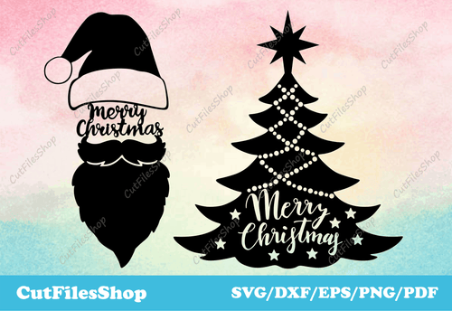 Christmas tree vector, Merry Christmas dxf files for laser cut, Santa Claus dxf, Merry Christmas svg, Merry Christmas vector images, Merry Christmas tree dxf, santa claus scene dxf