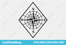 Load image into Gallery viewer, Compass dxf, home decor dxf files, popular svg files, cricut vector images, Dxf for laser cut, compass svg files, compass png file
