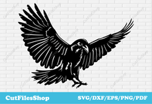 Load image into Gallery viewer, Crow dxf files, crow svg files, bird svg cut files for cricut, silhouette animals clipart, dxf clipart, vector clip art, bird for cricut
