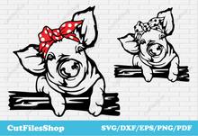 Load image into Gallery viewer, Cute pigs svg cut files for cricut, vector for shirts, dxf for laser engraving, digital prints, cut files, farm animals svg dxf, cutting metal dxf, free download dxf svg, farm animals scene dxf, pig dxf svg png, svg cricut, vector images stock
