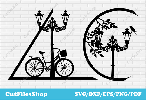 Vintage decor dxf, Vintage Bicycle SVG, Street Lamp Svg, Digital vector files for laser cutting, Vintage street lamp svg, home decor dxf files, cnc decor for plasma cut, dxf for plasma cutter, wall art sticker svg