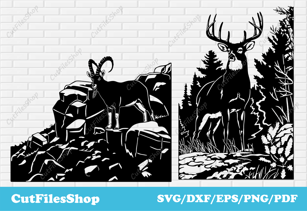 Wildlife scenes dxf, dxf cutting files, svg for cricut, dxf for plasma, custom vector files, cnc plasma files, deer dxf, goat dxf, plasma cut files,  free dxf files for plasma cutting fire pits,  free dxf files for plasma