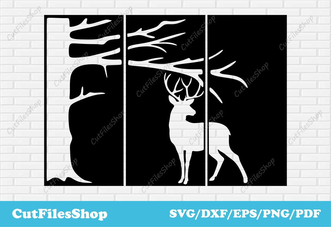Deer panels dxf, tree panel dxf, cnc wall decor ideas, files for cnc machine, deer dxf, animals panel dxf, files for cnc, vector stock, cut files shop, Files for cnc Plasma, Laser Cutting DXF, Vector files for CNC router, SVG files for Cricut, Silhouette Cameo, Scan n Cut, Vector for sticker/t-shirt making