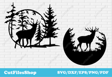 Load image into Gallery viewer, Deer scene dxf files, clip art download, animals scene dxf, svg images for cricut, animals scene svg, forest scene dxf, Download Deer scenes dxf designs, Collection DXF Animals scenes for cnc plasma cut, Metal Cutting Files, Vector Images for T Shirt Designs
