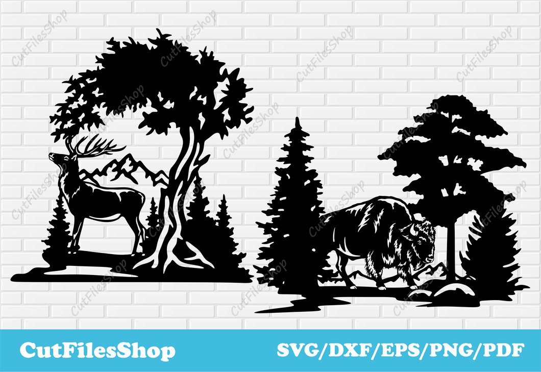 Deer Wisent DXF SVG for CNC cutting machines, Laser cut files, Metal cut files, SVG for cricut, wisent dxf files, deer scene dxf, wildlife metal cutting dxf, nature scene animals dxf, decor making dxf, crafting svg, vector art, free download dxf files, free svg files, free vector
