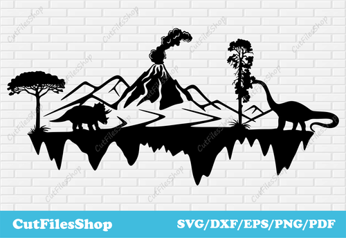Dinosaurs scene svg, dxf files for laser cutting, download cnc files, Dinosaur svg dxf, Cut Files Shop, wildlife scene dxf, svg images, cnc plasma cut files