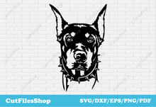 Load image into Gallery viewer, Doberman vector image, pet dog dxf, dxf files dog, pet svg image, Doberman vector image, dxf cut files for plotter, svg files for cricut, Vector for sticker making, Doberman t shirt svg, pet dxf, dog vector for t shirt making, dog dxf, animals for cricut, vinyl cutting files, dxf images, cnc plasma cutting, dog clipart svg dxf, metal cutting files, vector art cut, vector for t shirt making
