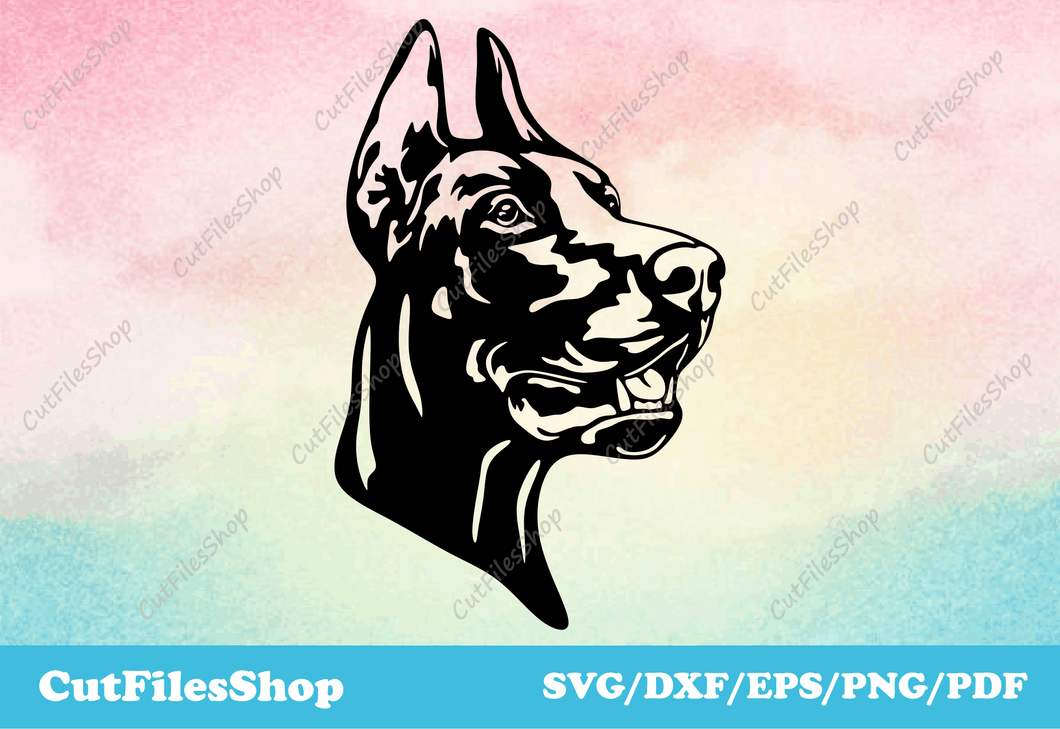 Doberman dog svg, dog dxf files, pets for cricut, laser pet portrait, Dxf for Cnc, silhouette images, svg for cricut, vector images, Silhouette Portrait