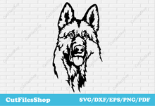 Load image into Gallery viewer, Free SVG images, SVG cut files, Silhouette files, custom svg, vector images, pet svg, dog for cricut, dog for laser cut, German Shepherd vector image, pet for cricut, sticker svg file, Silhouette dxf file

