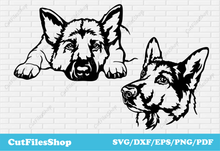 Load image into Gallery viewer, pet portraits silhouette, animals dxf, Peeking pets svg, pet portraits svg, Custom pet portrait, dog for cricut, dxf collection, svg for ccricut, vinyl cutting, German Shepherd images
