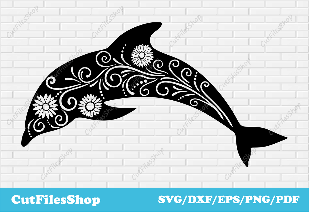 Dolphin svg cut files for cricut, svg for sticker making, silhouette cameo files to download, Cut Files Shop, Dolphin art svg, Dolphin dxf png, flowers dxf svg, svg art designs