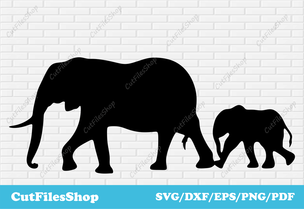 Elephants Svg cut files for Cricut, Elephants scene dxf for laser, t shirt vector design free download, Elephant mama svg, Elephant baby svg, Elephants png eps, Elephant silhouette, cut files shop, silhouette cutting, printable dxf files, paper cutting svg, craft svg, svg designs