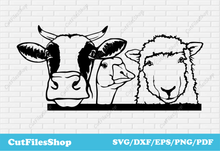 Load image into Gallery viewer, Farm animals for cricut, peeking animals svg, dxf images cnc, vector t-shirt art, t-shirt designs, cnc cutting designs, cnc cut vinyl, dxf art files, cute animals dxf, animals for cricut, cow dxf svg, goose dxf svg files, sheep svg dxf files
