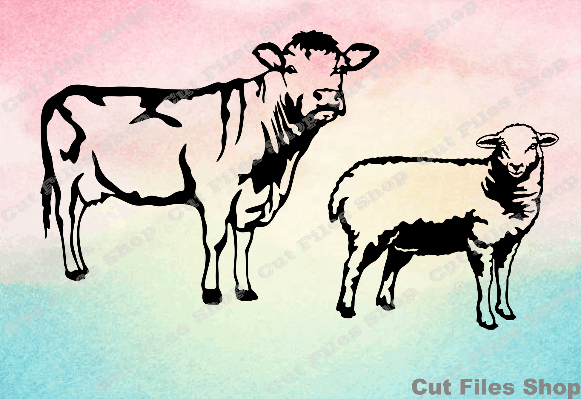 Farm animals, animals silhouette, farm vector, cow, sheep