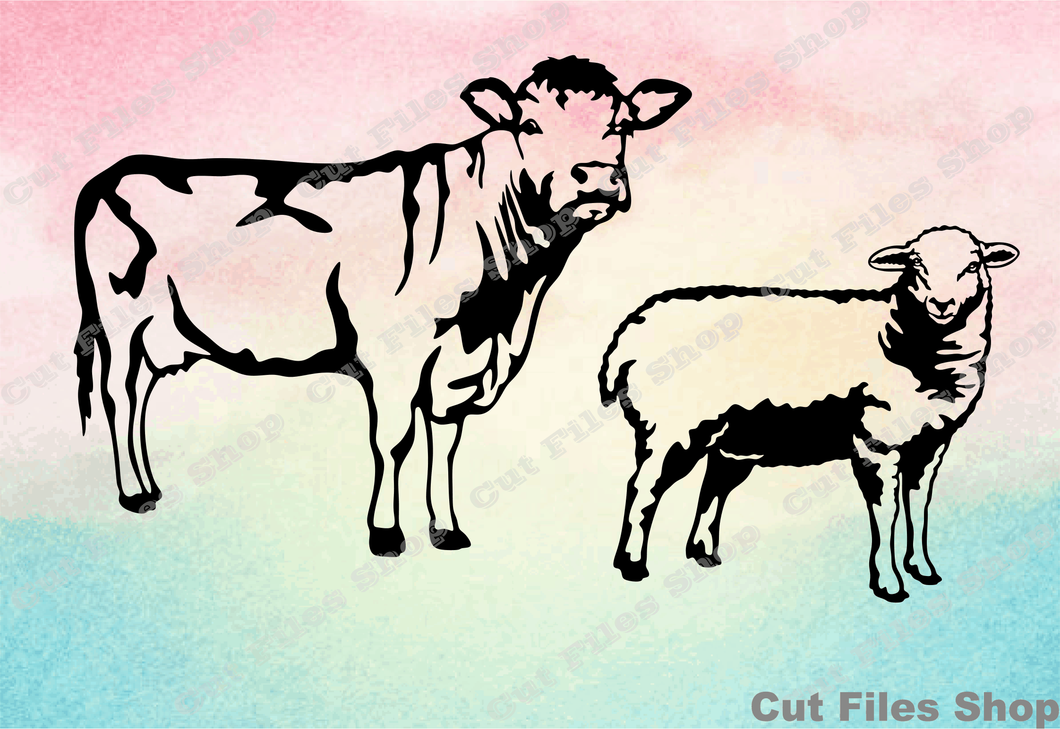 Farm animals, animals silhouette, farm vector, cow, sheep
