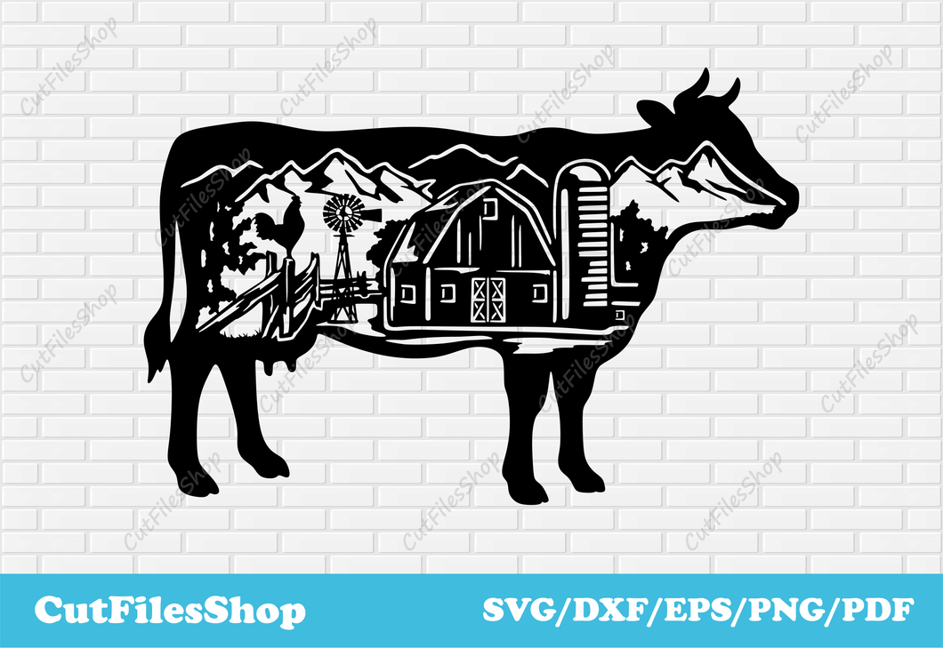 Farm scene dxf, Svg for vinyl cutting, dxf for laser cut, svg for cricut, dxf for metal,  farm animals scene dxf, cow dxf, metal dxf, clip art dxf, cow scene dxf, cow png, cow svg, vector images, Dxf for milling, Dxf for decor making, dxf for metal cutting, dxf for wood cutting