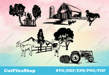 Load image into Gallery viewer, Farm scenes svg, farm for cricut, farm animals scenes for cricut, cow for cricut, goat svg, farm life dxf, welcome farm dxf, vinyl decal clip art, clip art for vinyl cutter, clip art vinyl stickers, farm svg, farm clip art, animals scenes dxf
