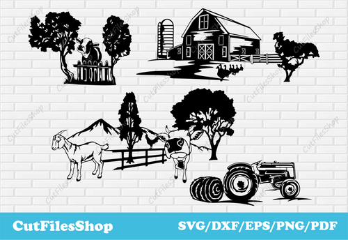 Farm scenes dxf, farm animals dxf, farm life dxf, farm dxf, SVG For CNC, farm animals scenes dxf, metal cutting files, clip art vinyl plotter, svg animals for cricut, farm animals svg, farm scenes svg